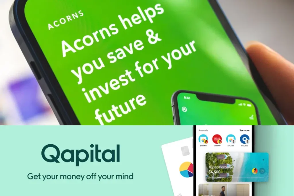 Screenshots of the Acorns and Qapital apps